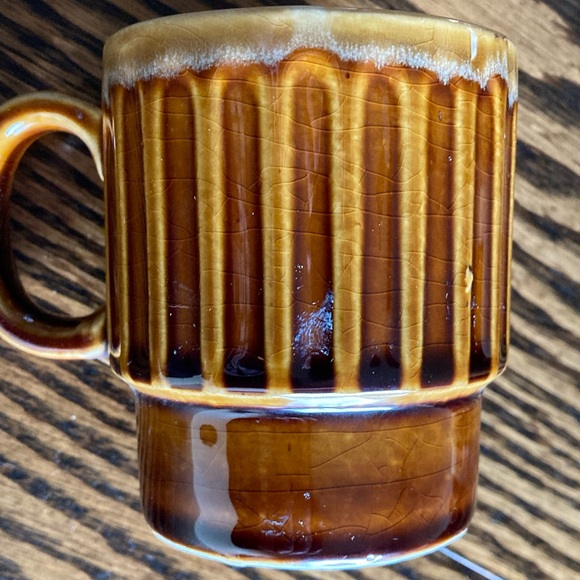 Vintage MCM Japan Brown Drip Glaze Stackable Ceramic Coffee Mugs Set of 7 - Picture 9 of 10